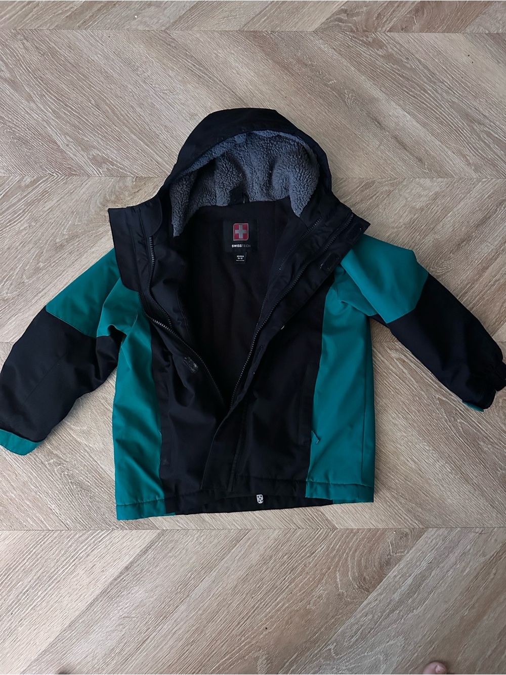Swiss Tech Teal and Black Hooded Kids' Puffer Jacket